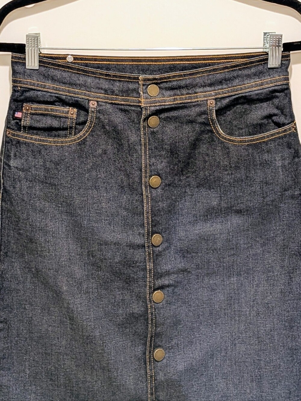 EUC 90s Ralph Lauren 2 Polo Jeans Co Dark Wash Snap Front Denim Skirt - Picture 2 of 7